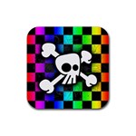 Checker Rainbow Skull Rubber Square Coaster (4 pack)