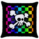Checker Rainbow Skull Throw Pillow Case (Black)