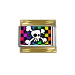 Checker Rainbow Skull Gold Trim Italian Charm (9mm)