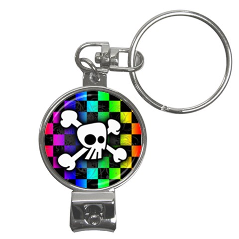 Checker Rainbow Skull Nail Clippers Key Chain from UrbanLoad.com Front