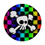 Checker Rainbow Skull Round Ornament (Two Sides)