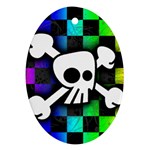 Checker Rainbow Skull Oval Ornament (Two Sides)