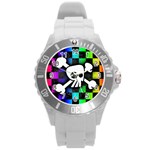 Checker Rainbow Skull Round Plastic Sport Watch Large
