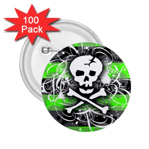 Deathrock Skull 2.25  Button (100 pack) from UrbanLoad.com Front