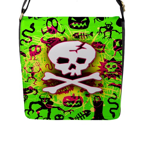 Deathrock Skull & Crossbones Flap Closure Messenger Bag (Large) from UrbanLoad.com Front