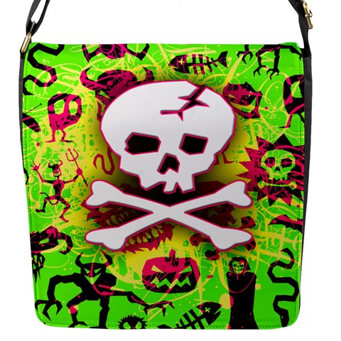 Deathrock Skull & Crossbones Flap closure messenger bag (Small) from UrbanLoad.com Front