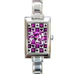 Emo Scene Girl Skull Rectangular Italian Charm Watch