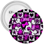 Emo Scene Girl Skull 3  Button