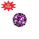 Emo Scene Girl Skull 1  Mini Button (10 pack) 