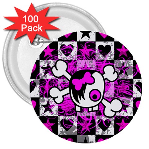 Emo Scene Girl Skull 3  Button (100 pack) from UrbanLoad.com Front