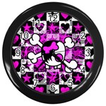 Emo Scene Girl Skull Wall Clock (Black)