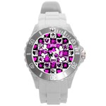 Emo Scene Girl Skull Round Plastic Sport Watch Large