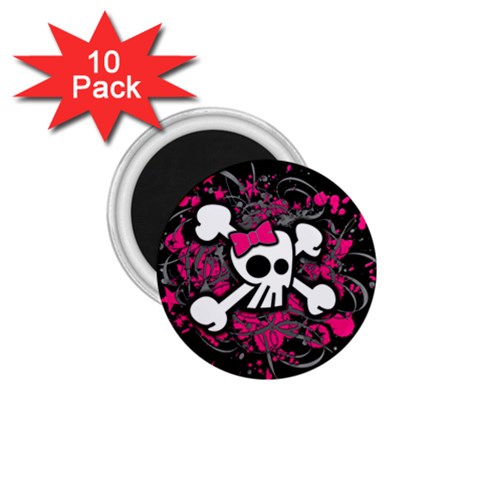 Girly Skull & Crossbones 1.75  Magnet (10 pack)  from UrbanLoad.com Front