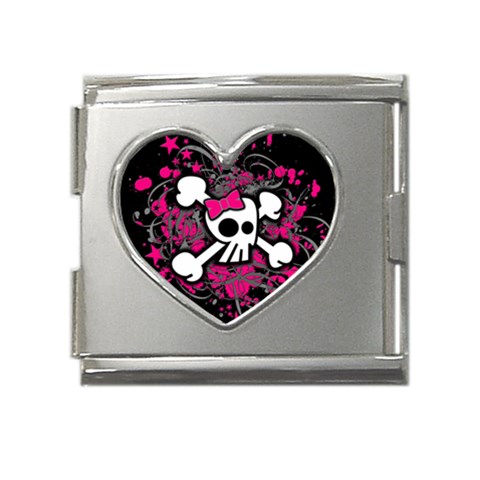 Girly Skull & Crossbones Mega Link Heart Italian Charm (18mm) from UrbanLoad.com Front