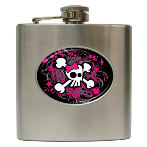 Girly Skull & Crossbones Hip Flask (6 oz) from UrbanLoad.com Front