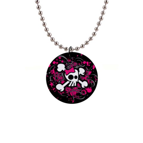 Girly Skull & Crossbones 1  Button Necklace from UrbanLoad.com Front