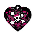 Girly Skull & Crossbones Dog Tag Heart (Two Sides)