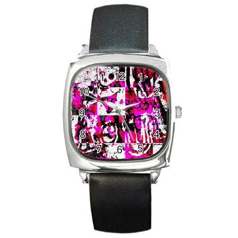 Pink Checker Graffiti Square Metal Watch from UrbanLoad.com Front