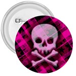 Pink Plaid Skull 3  Button