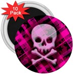 Pink Plaid Skull 3  Magnet (10 pack)