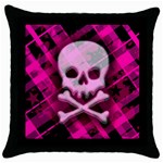 Pink Plaid Skull Throw Pillow Case (Black)
