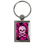 Pink Plaid Skull Key Chain (Rectangle)