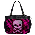Pink Plaid Skull Oversize Office Handbag (One Side)