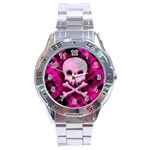 Pink Plaid Skull Stainless Steel Analogue Men’s Watch