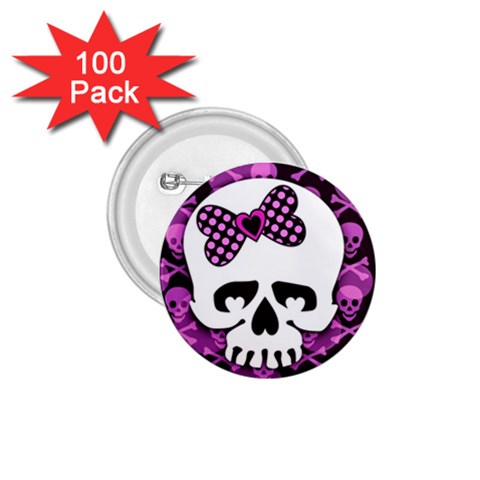 Pink Polka Dot Bow Skull 1.75  Button (100 pack)  from UrbanLoad.com Front
