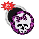 Pink Polka Dot Bow Skull 2.25  Magnet (100 pack) 