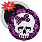 Pink Polka Dot Bow Skull 3  Magnet (100 pack)