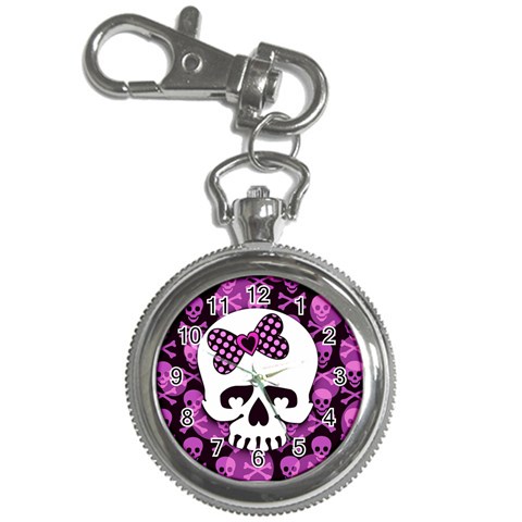 Pink Polka Dot Bow Skull Key Chain Watch from UrbanLoad.com Front
