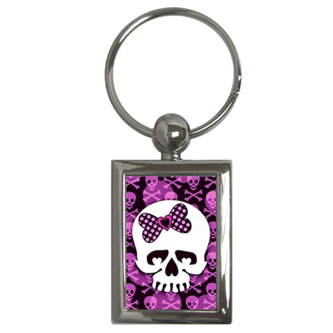 Pink Polka Dot Bow Skull Key Chain (Rectangle) from UrbanLoad.com Front