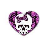 Pink Polka Dot Bow Skull Rubber Coaster (Heart)