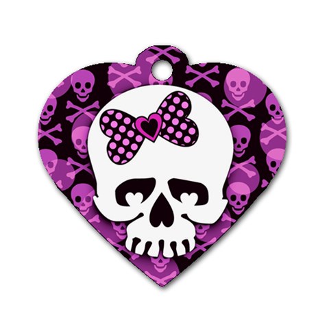 Pink Polka Dot Bow Skull Dog Tag Heart (One Side) from UrbanLoad.com Front