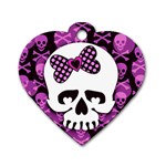 Pink Polka Dot Bow Skull Dog Tag Heart (One Side)