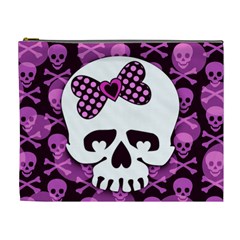 Pink Polka Dot Bow Skull Cosmetic Bag (XL) from UrbanLoad.com Front