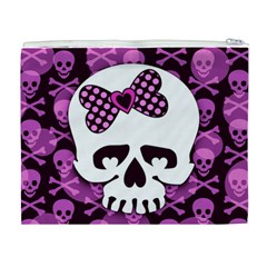 Pink Polka Dot Bow Skull Cosmetic Bag (XL) from UrbanLoad.com Back
