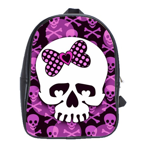 Pink Polka Dot Bow Skull School Bag (Large) from UrbanLoad.com Front