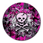 Pink Skull Splatter Round Mousepad