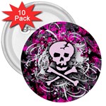 Pink Skull Splatter 3  Button (10 pack)