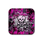 Pink Skull Splatter Rubber Coaster (Square)