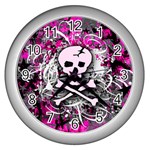 Pink Skull Splatter Wall Clock (Silver)