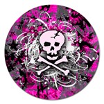 Pink Skull Splatter Magnet 5  (Round)