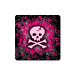 Pink Skull Star Splatter Magnet (Square)