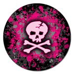 Pink Skull Star Splatter Magnet 5  (Round)