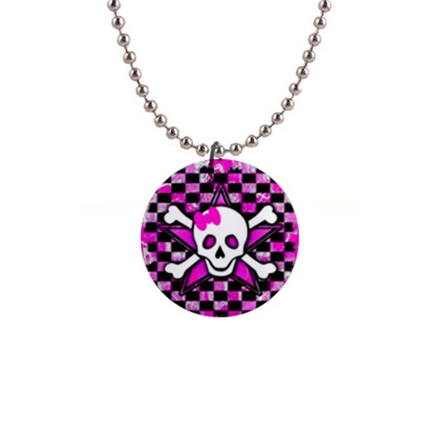 Pink Star Skull 1  Button Necklace from UrbanLoad.com Front