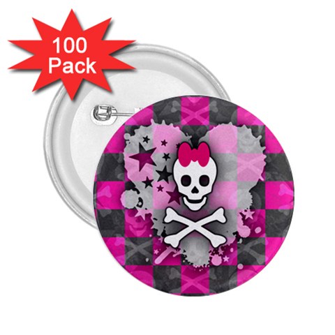 Princess Skull Heart 2.25  Button (100 pack) from UrbanLoad.com Front