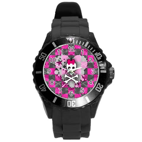 Princess Skull Heart Round Plastic Sport Watch Large from UrbanLoad.com Front