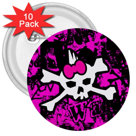 Punk Skull Princess 3  Button (10 pack) from UrbanLoad.com Front